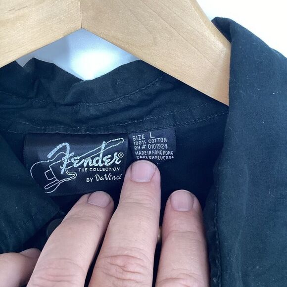 Men's Fender by DaVinci Long Sleeved Black on Black Embroidered Button Shirt - Picture 4 of 6